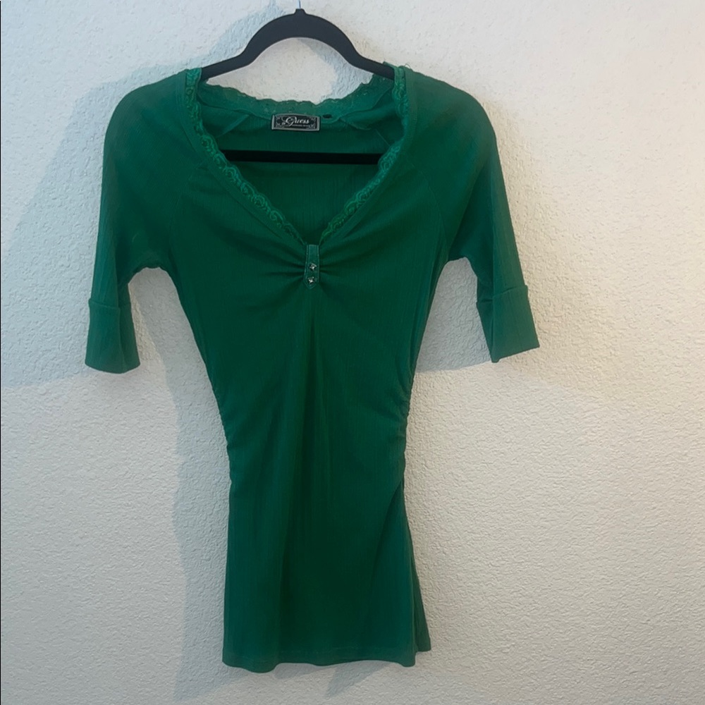 Guess Green Fitted 3/4 Sleeve Blouse